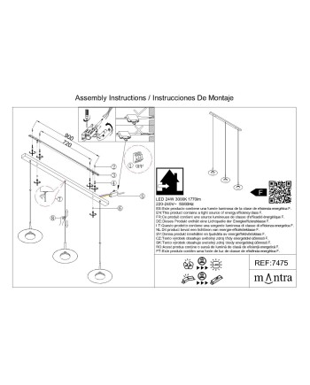 ORION * LÁMPARA LINEAL NEGRO/CUERO 3L LED  24W 3000K